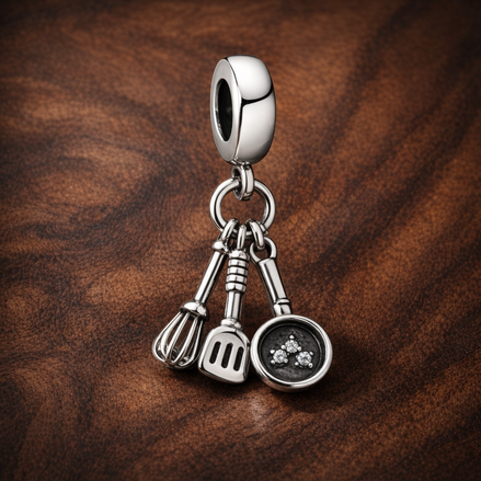 Silver Handbag Dangle - Little Handbag Dangle Charm — display on walnut