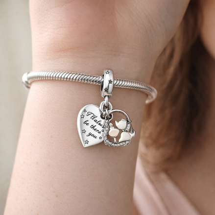 Cats & Hearts Dangle Charm — worn on wrist