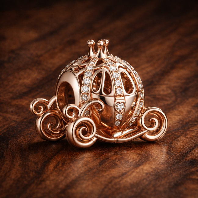 Disney Cinderella Sparkling Carriage Charm — display on walnut