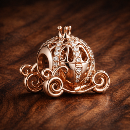 Disney Cinderella Sparkling Carriage Charm — display on walnut