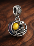 Skeleton Figure And Moon - Sterling Silver Skeleton Figure And Moon Dangle Charm With Enamel — display on walnut