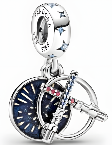 Sterling Silver Star Wand and Night Sky Double Dangle Charm with Stones