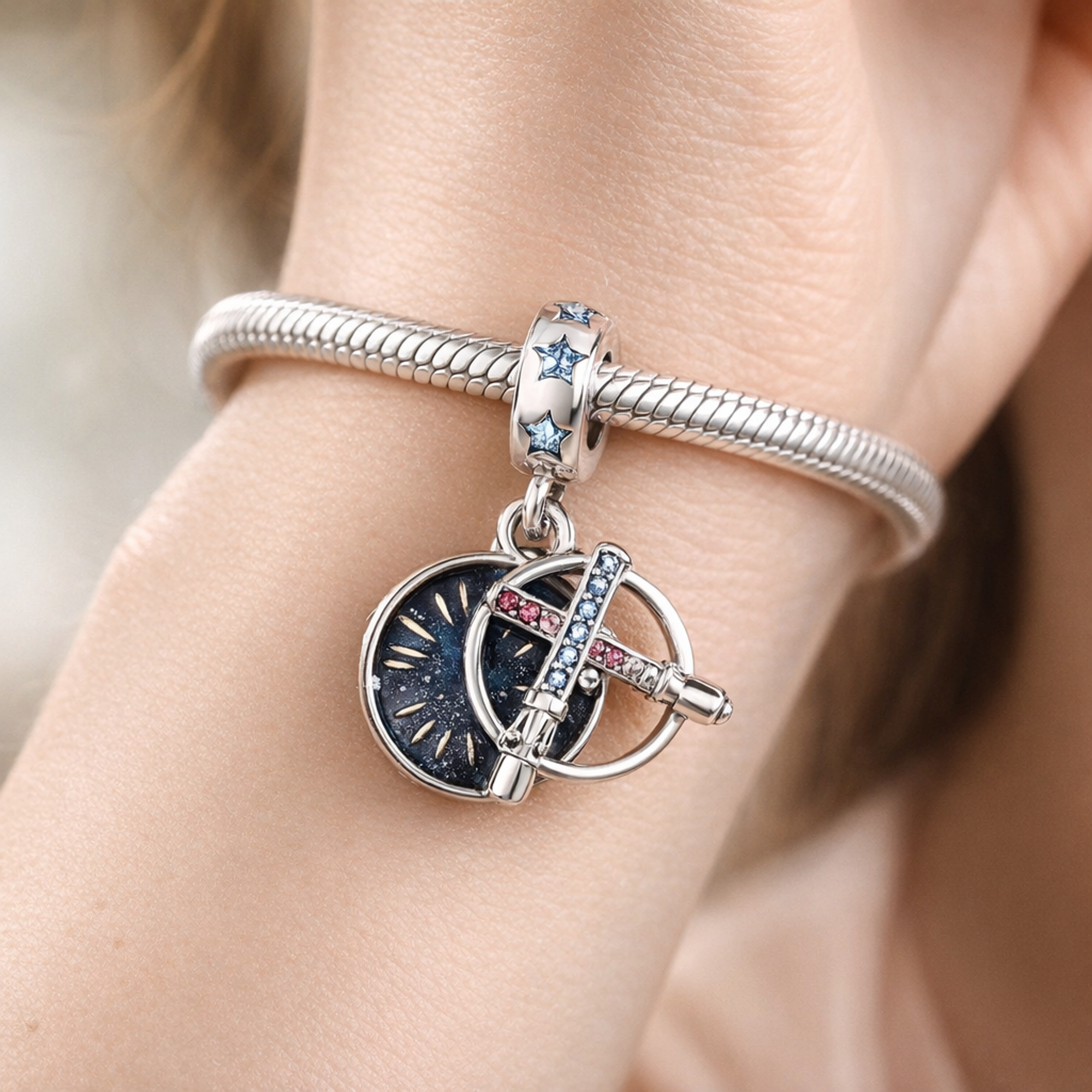 Compass Explorer Dangle - Navy Compass Adventure Charm — worn on wrist