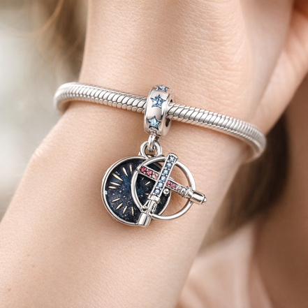 Compass Explorer Dangle - Navy Compass Adventure Charm — worn on wrist