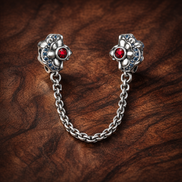 Flower Safety Chain - Pink Flower Safety Chain Charm — display on walnut