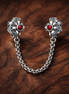 Flower Safety Chain - Pink Flower Safety Chain Charm — display on walnut