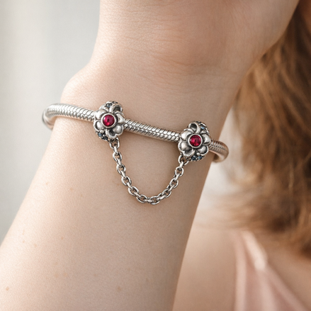 Flower Safety Chain - Pink Flower Safety Chain Charm — worn on wrist