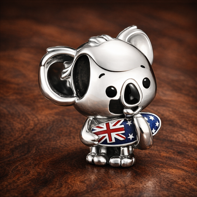 Australian Koala Charm - Koala Australia Flag Charm — display on walnut