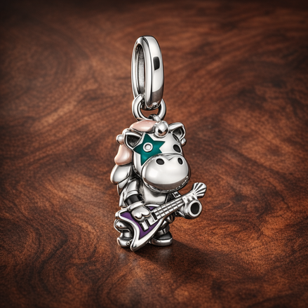 Skater Unicorn Charm - Playful Unicorn Skate Charm — display on walnut