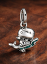 Dinosaur Guitar Teal - Sterling Silver Dinosaur With Guitar Dangle Charm With Teal Enamel — display on walnut