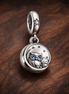 Round Portrait Dangle - Silver Round Story Portrait Dangle — display on walnut