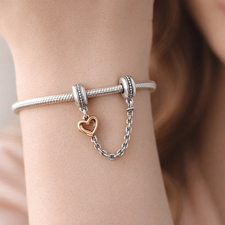 Heart Safety Chain - Rose Heart Safety Chain Charm — worn on wrist