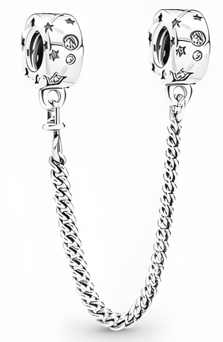 Sterling Silver Star and Crown Safety Chain with Sparkling Stones