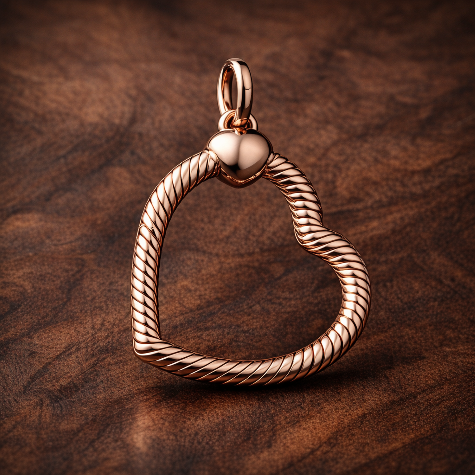 Rose Heart Clasp Charm - Rose Heart Clasp Charm — display on walnut