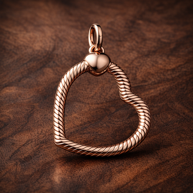 Rose Heart Clasp Charm - Rose Heart Clasp Charm — display on walnut