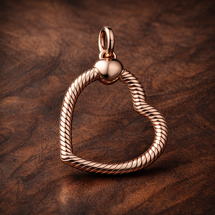 Rose Heart Clasp Charm - Rose Heart Clasp Charm — display on walnut