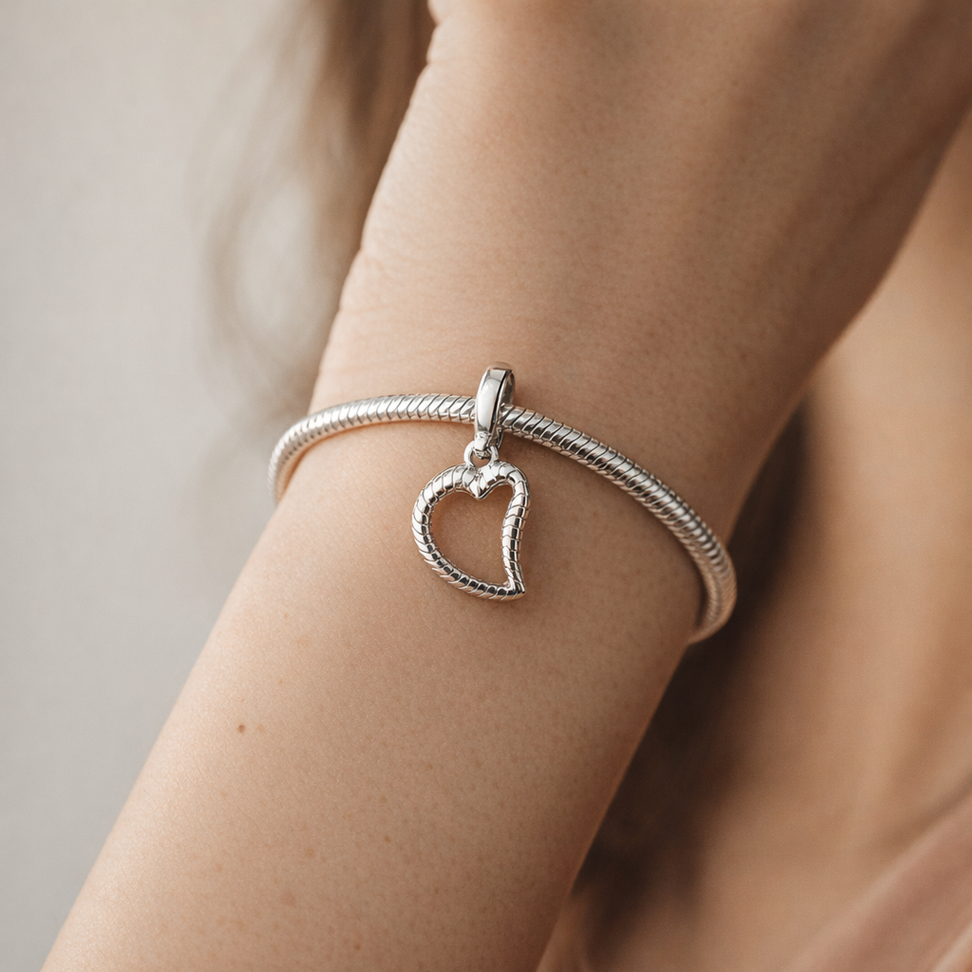 Pandora Moments Heart Charm Pendant Necklace — worn on wrist