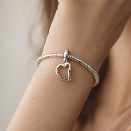 Pandora Moments Heart Charm Pendant Necklace — worn on wrist