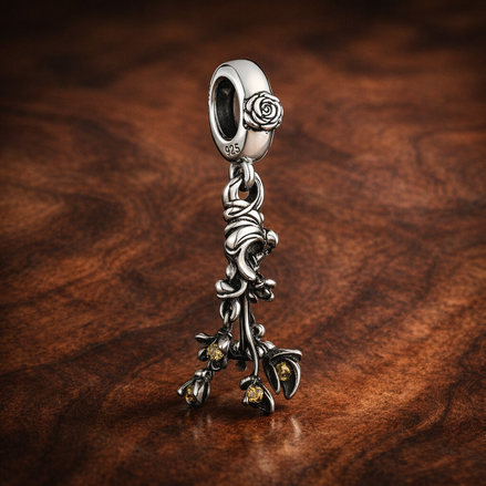 Princess In Golden Ballgown - Princess In Golden Ballgown Dangle Charm — display on walnut