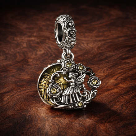 Disney Beauty and the Beast Dancing Dangle Charm — display on walnut
