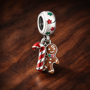 Gingerbread Man Dangle Charm — display on walnut