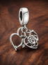 Rose Heart Padlock Dangle Charm — display on walnut