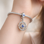 Blue Compass Dangle Charm - Blue Compass Dangle Charm — worn on wrist