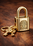 Padlock & Key Dangle Charm — display on walnut