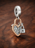 Heart Padlock Double Dangle Charm — display on walnut
