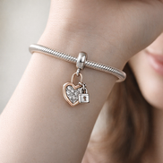 Heart Padlock Double Dangle Charm — worn on wrist