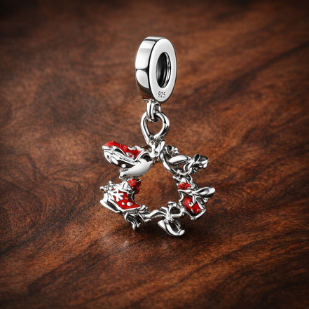 Whimsical Mushroom Wreath - Whimsical Mushroom Wreath Dangle Charm — display on walnut