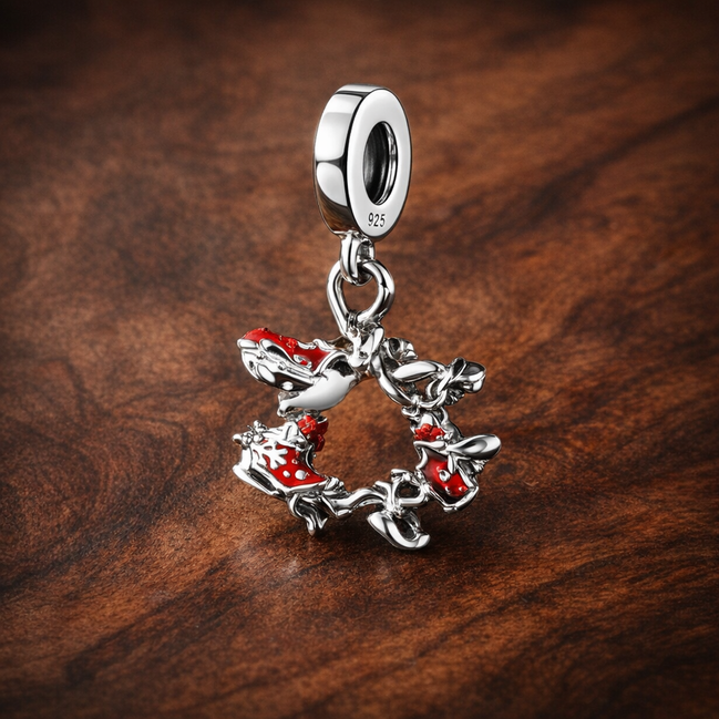 Whimsical Mushroom Wreath - Whimsical Mushroom Wreath Dangle Charm — display on walnut