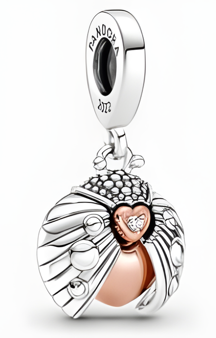Guardian Angel Wings Dangle Charm with Rose Gold Accent
