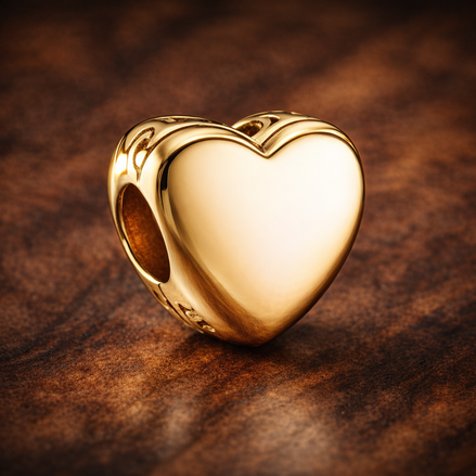 Engravable Heart Charm — display on walnut