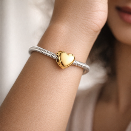 Engravable Heart Charm — worn on wrist