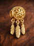 Gold Plated Dreamcatcher Feather Charm - Gold Plated Dreamcatcher Feather Charm — display on walnut