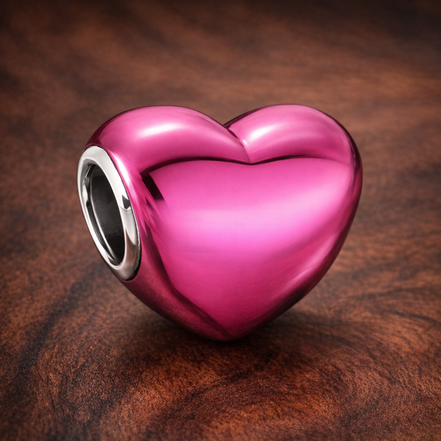Metallic Pink Heart Charm — display on walnut