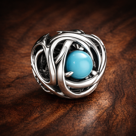 December Turquoise Blue Eternity Circle Charm — display on walnut