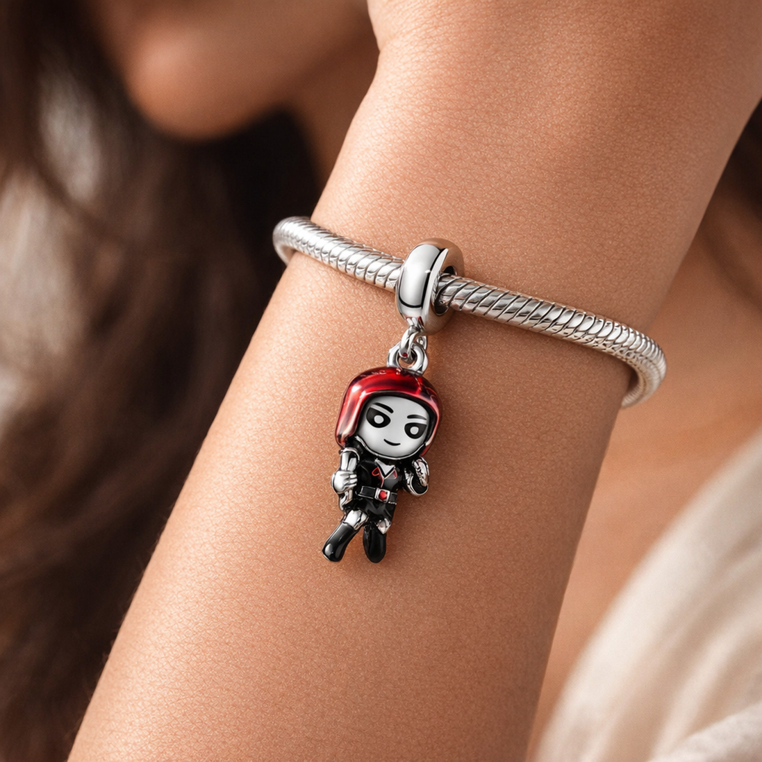 Black Widow Character Dangle Charm - Black Widow Character Dangle Charm — worn on wrist