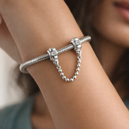 Silver Ball Safety Chain Charm - Silver Ball Safety Chain Charm — worn on wrist
