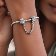 Silver Leaf Safety Chain Charm - Silver Leaf Safety Chain Charm — worn on wrist