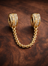 Gold Plated Double Chain Charm - Gold Plated Double Chain Charm — display on walnut