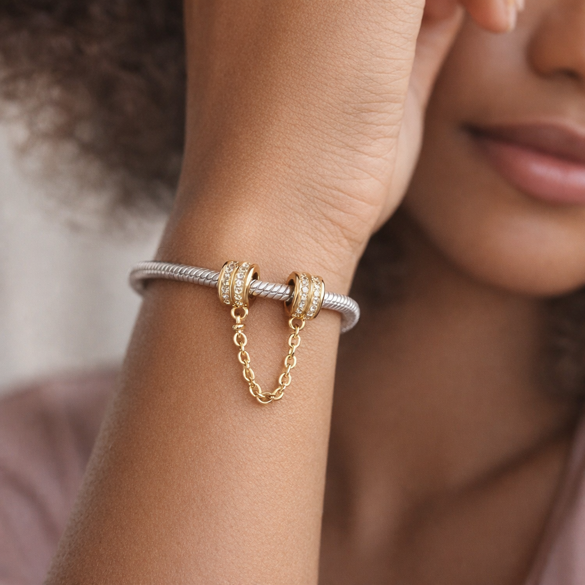 Gold Plated Double Chain Charm - Gold Plated Double Chain Charm — worn on wrist
