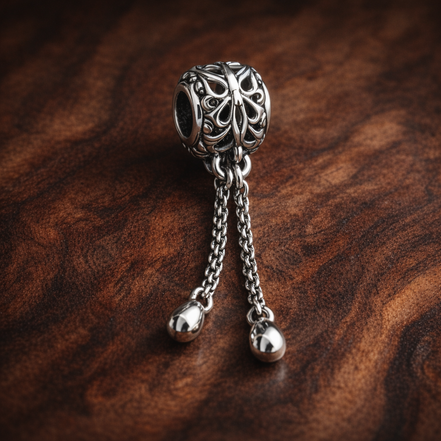 Leaf Tassel Safety Chain Charm - Leaf Tassel Safety Chain Charm — display on walnut
