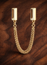 Gold Plated Rectangular Safety Chain Charm - Gold Plated Rectangular Safety Chain Charm — display on walnut