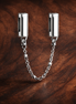 Silver Pandora Logo Safety Chain Charm - Silver Pandora Logo Safety Chain Charm — display on walnut