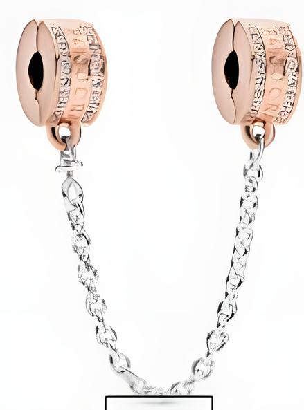 Rose Gold-Plated Logo Safety Chain Charm with Sparkling Stones