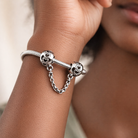 Silver Swirl Safety Chain Charm - Silver Swirl Safety Chain Charm — worn on wrist