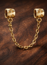 Gold Plated Bead Safety Chain Charm - Gold Plated Bead Safety Chain Charm — display on walnut