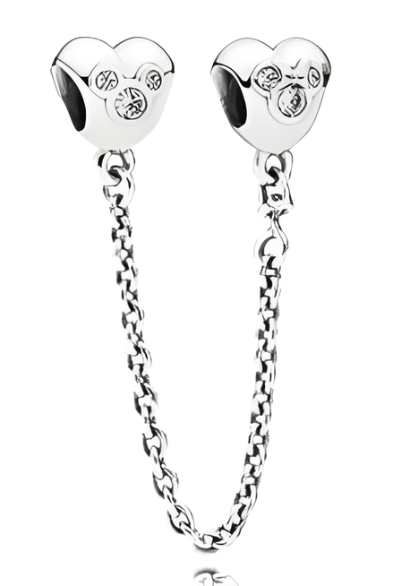 Sterling Silver Mouse Silhouette Heart Safety Chain with Sparkling Stones